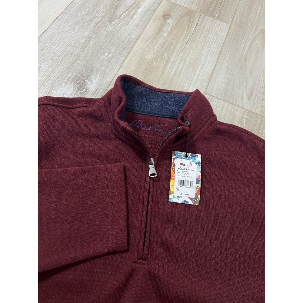 Robert Graham Mens Kenwood  Velvet Maroon 1/4 Zip Pullover Sweater L Classic Fit